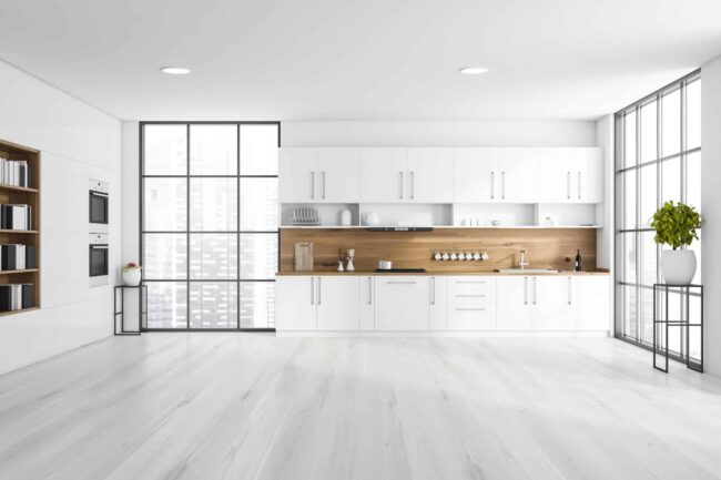 White kitchen with countertops and bookcase Kitchen Remodels in Fort Collins CO